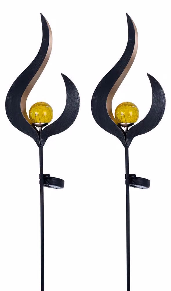 set di 2 luci solari a LED, vetro, bronzo, H 90 cm