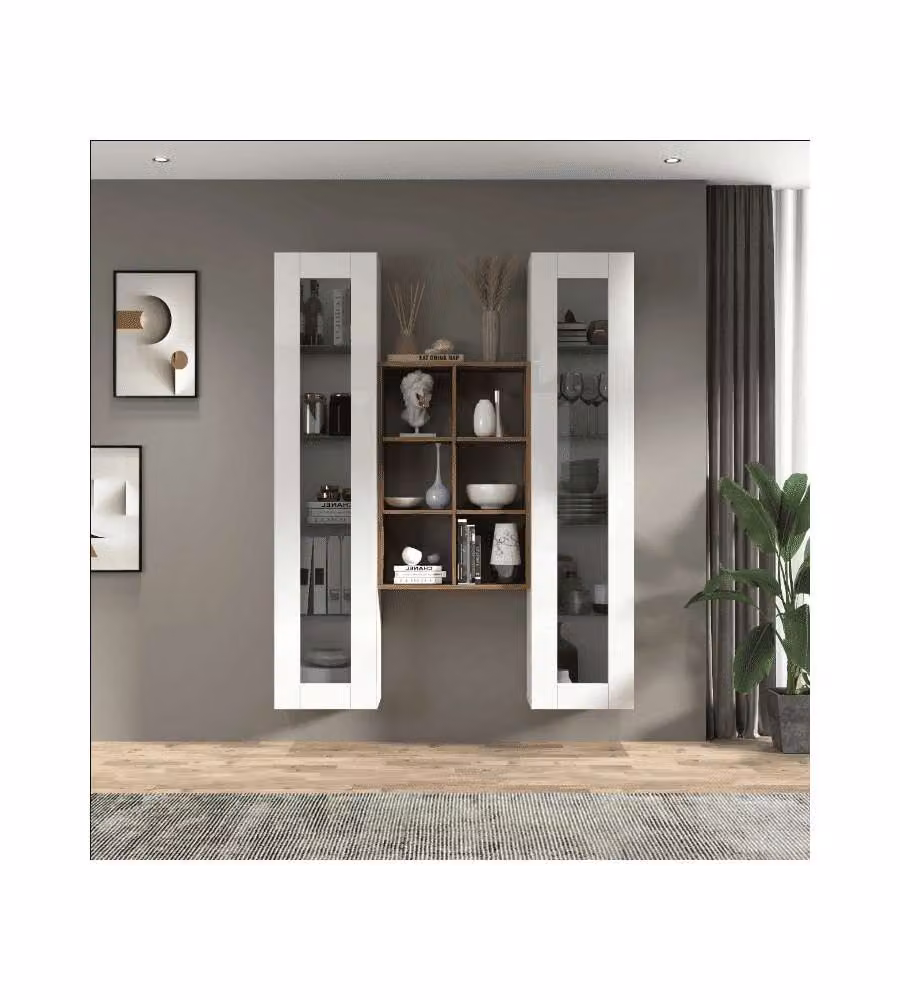 Web Furniture Parete Attrezzata Soggiorno Bianco Lucido 140x30x180 cm