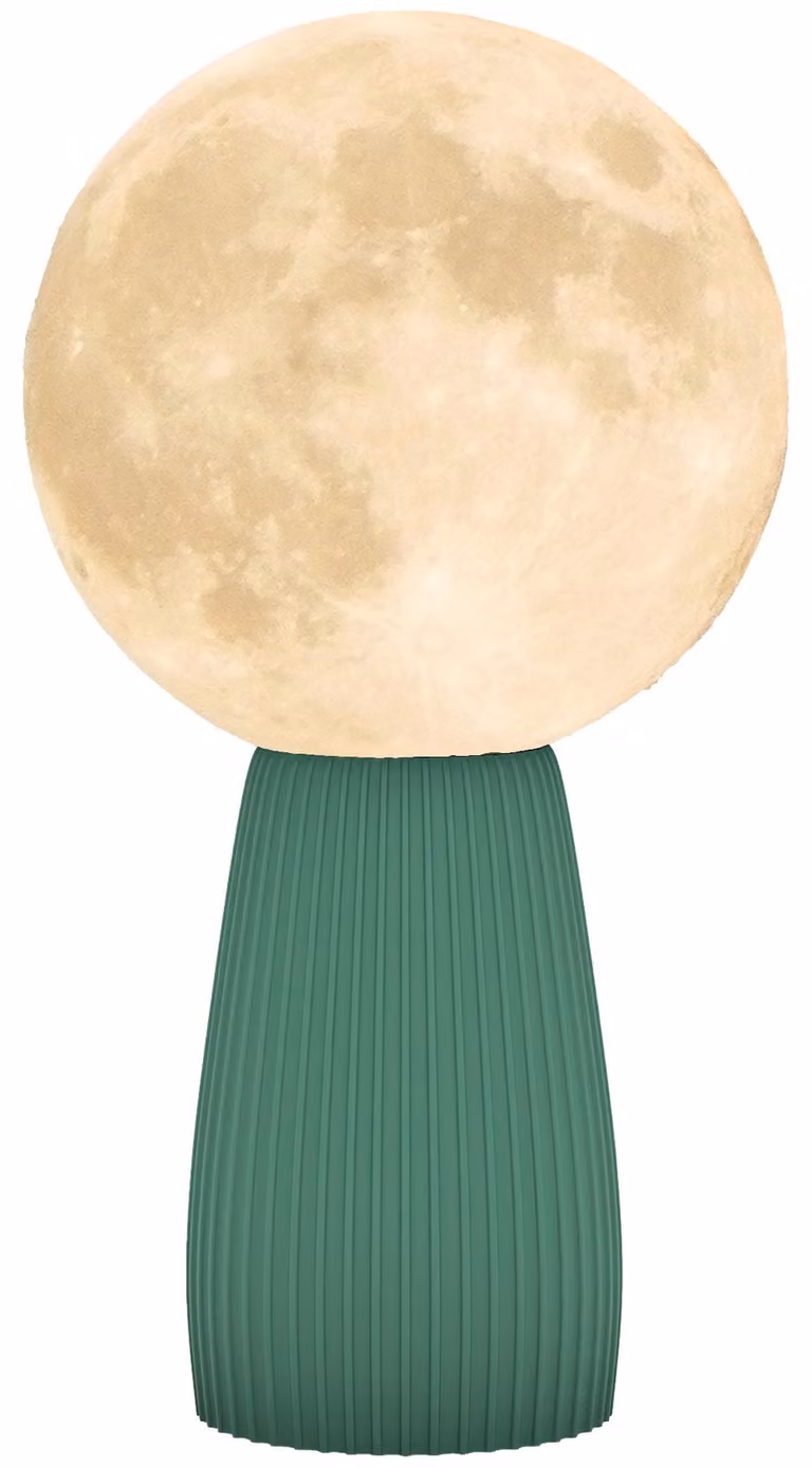 Lampada da Tavolo a Forma di Luna a 3 Tonalità Ø15x28 cm in ABS Bianco e Verde Scuro