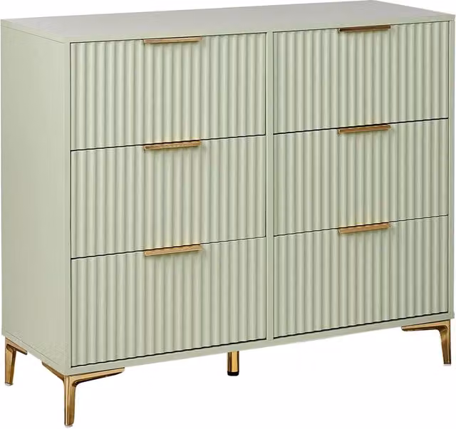 Cassettiera Beliani Verde con 6 Cassetti in MDF e Gambe in Metallo Oro per Camera da Letto o Soggiorno