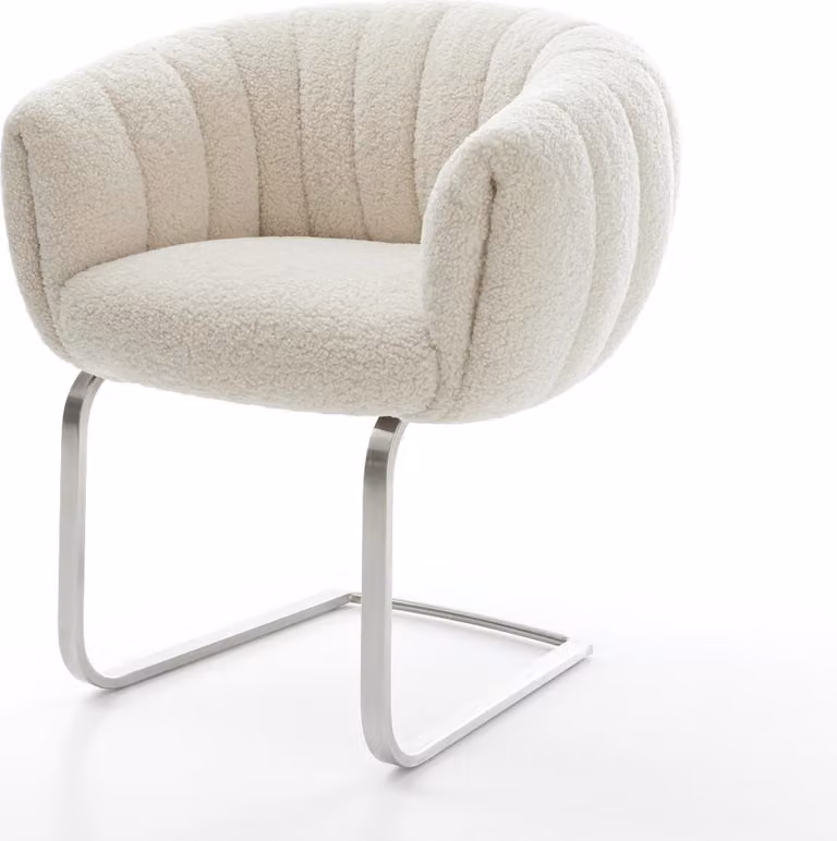 DELIFE Sedia a sbalzo Jada-Flex Tessuto peluche Beige Sedia a sbalzo piatta Acciaio inossidabile Molleggiata