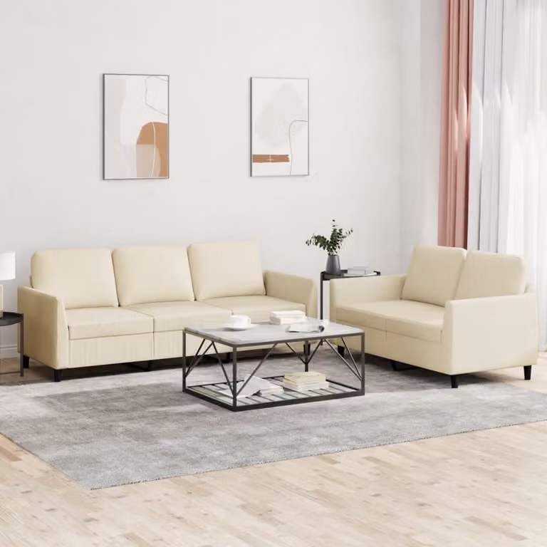 Set di divani vidaXL composto da un divano a 2 posti e un divano a 3 posti in similpelle beige con cuscini inclusi per il tuo soggiorno
