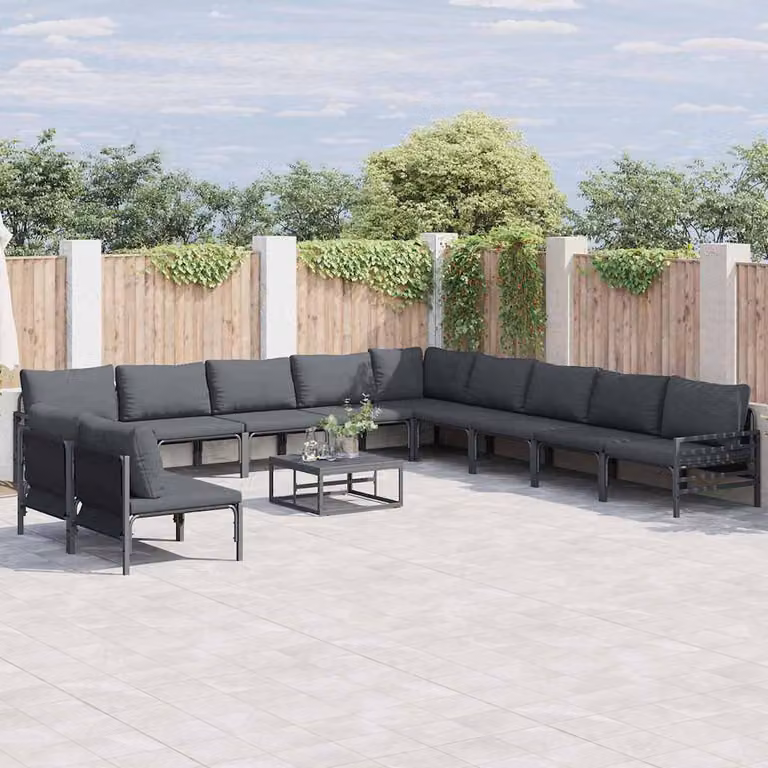 Set Divano da Giardino a L vidaXL 12 pz in Acciaio Antracite con Cuscini Rimovibili