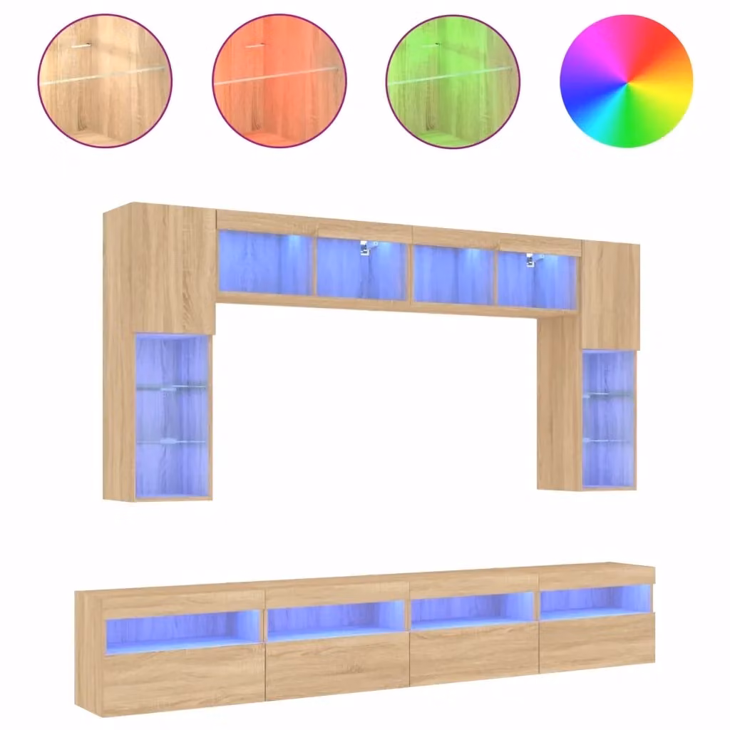Set di mobili TV da parete vidaXL composto da 8 pezzi con luci LED integrate in colore rovere sonoma – 2