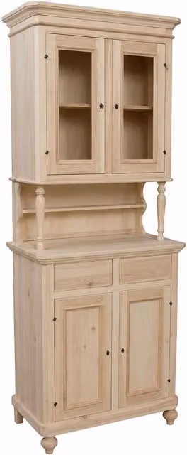 Cristalliera in legno di pino stile arte povera con 2 ante in vetro e serratura Mobili 2G L: 82 cm, P: 43 cm, H: 205 cm