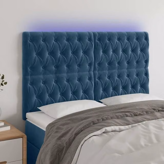 Testiera con LED e porta USB vidaXL in velluto blu, L: 160 cm, P: 7 cm, H: 118-128 cm – 1