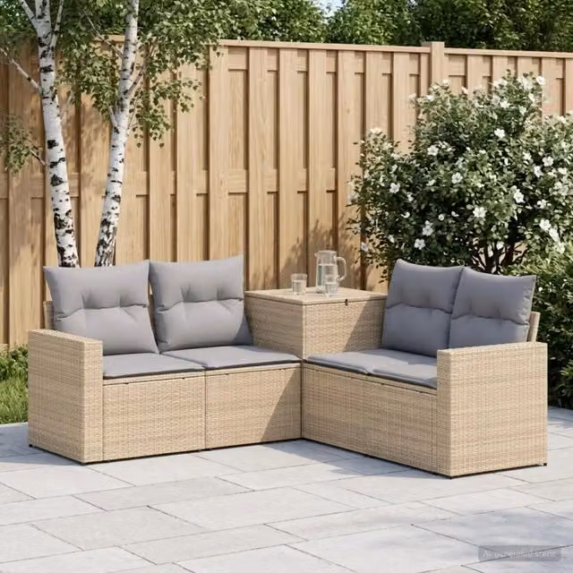 Set di divani 5 pz Beige e Grigio Chiaro 182,5 x 182,5 x 85 cm 3447863