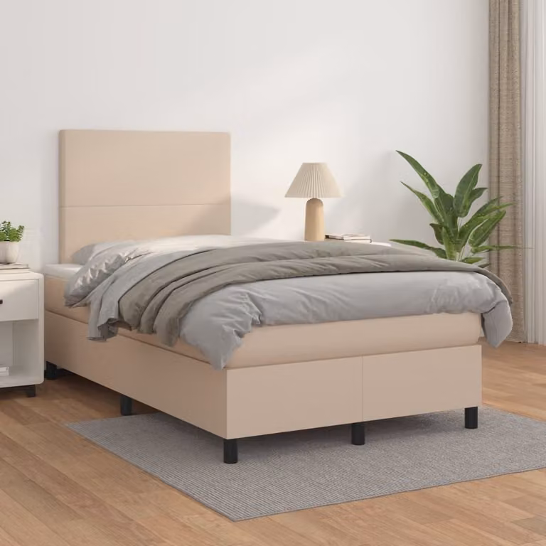 vidaXL Letto con Giroletto a Molle e Materasso Ibrido in Similpelle Colore Cappuccino L/P/H: 120 x 200 cm