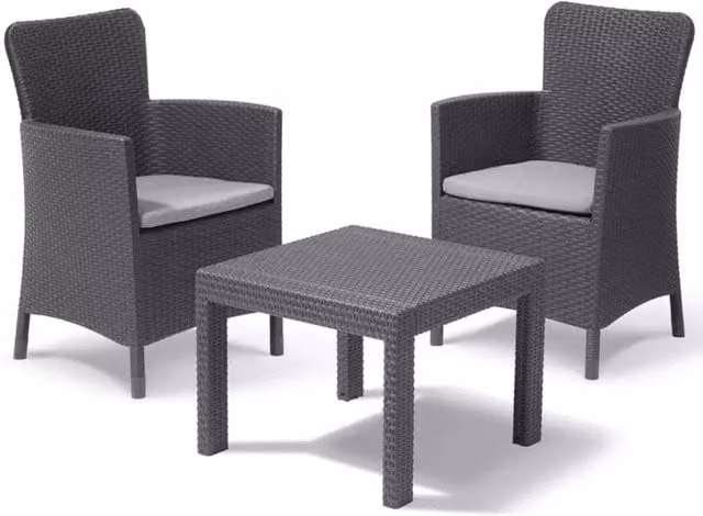 Set da giardino Keter in rattan sintetico con cuscini colore grigio per esterni e balconi