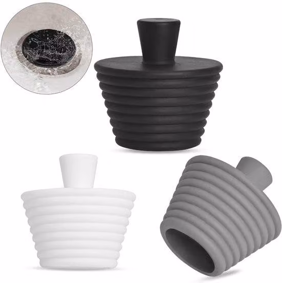 Tappi di scarico in silicone, confezione da 3 pezzi, raccordi di scarico universali per vasche da bagno, zone doccia, tubi di scarico, 4,5 x 2,9 cm (nero, bianco, grigio)