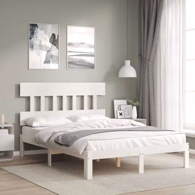 Struttura Letto Giroletto Design Mania in Legno Massello di Pino Bianco Lacquered, L/P: 140 x 200 cm