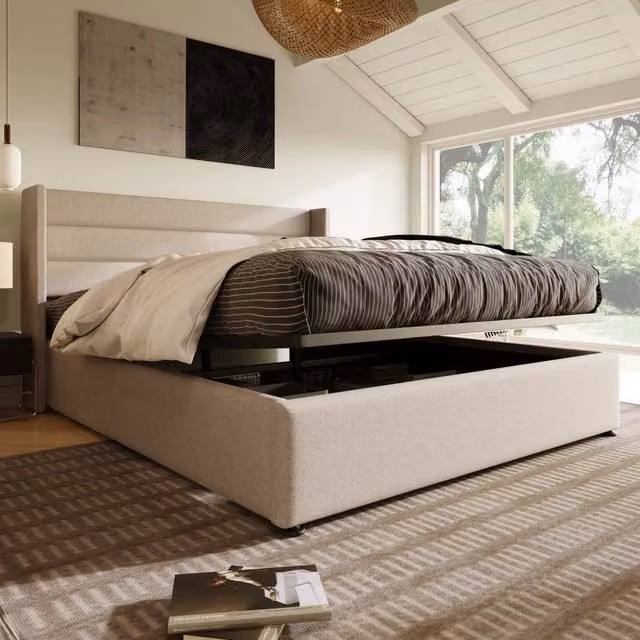 letto imbottito lino beige 160 x 200 cm