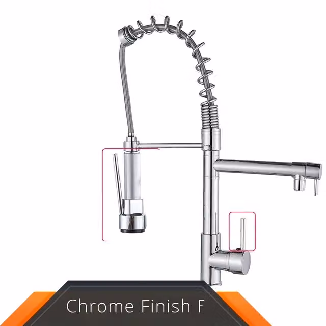 Rubinetto da cucina, design a doppio uscita, girevole a 360 gradi, corpo cromato grigio