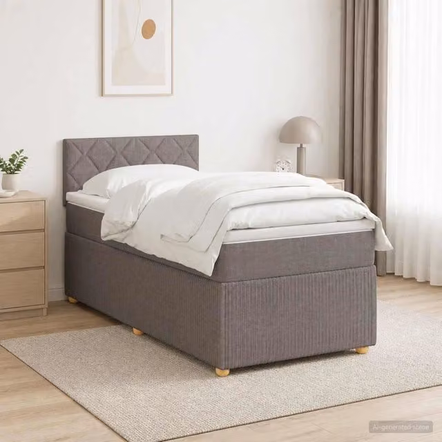 Letto box spring ibrido vidaXL con materasso a molle insacchettate e base contenitore, colore beige o grigio, L/P: 90 x 200 cm