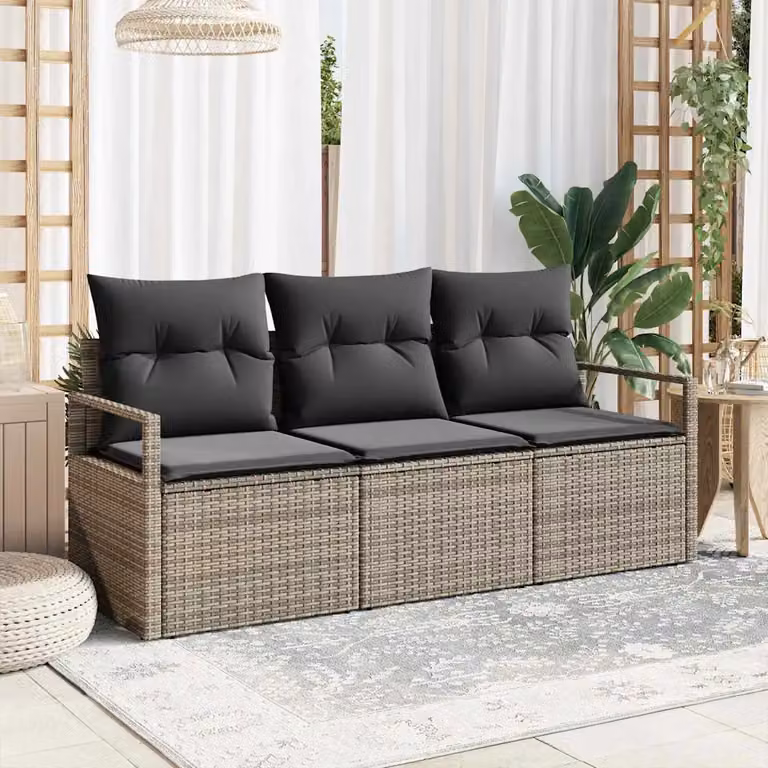 Set di divani da esterno vidaXL in rattan grigio con cuscini inclusi e struttura in acciaio