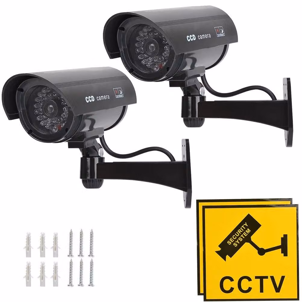2 unità di finta telecamera da esterno con LED lampeggianti