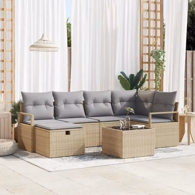 Set di divani 7 pz 6-Numero di posti Beige e Grigio Chiaro 3359189