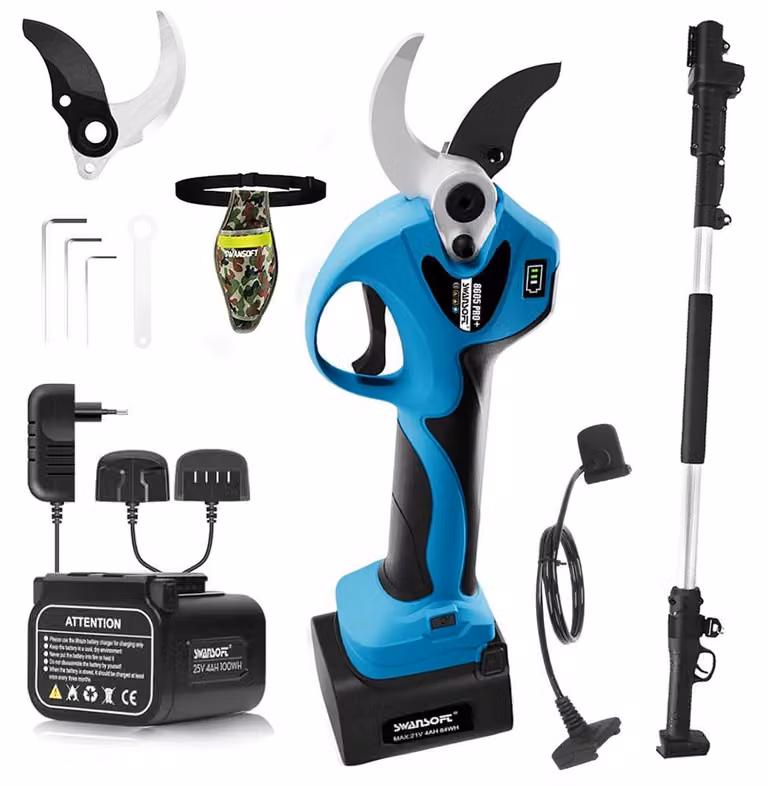Potatore elettrico con prolunga - Larghezza di taglio di 40 mm - Motore da 1050 W - Due batterie - Ideale per frutteti