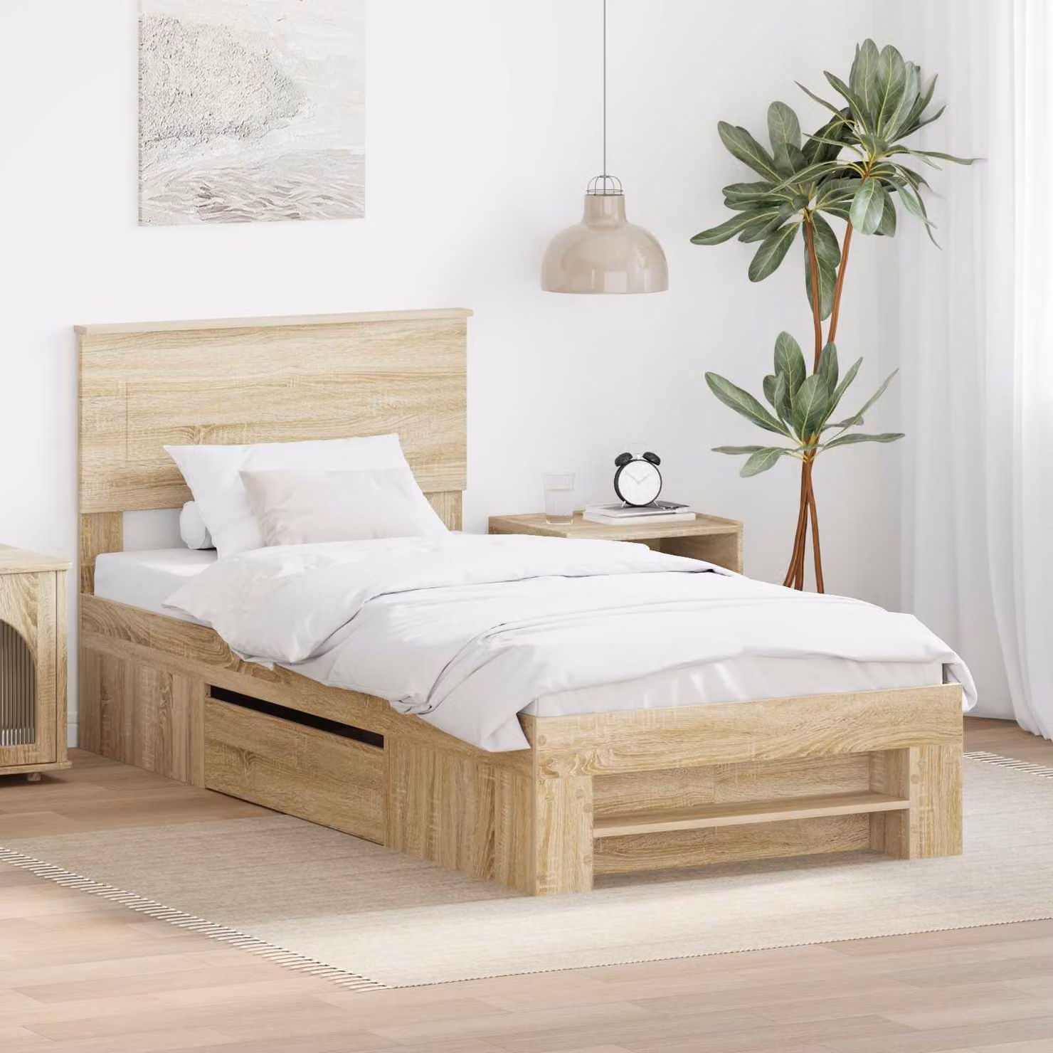Struttura del letto con testiera vidaXL in legno Rovere Sonoma, Marrone, L 90 cm x P 200 cm – 1