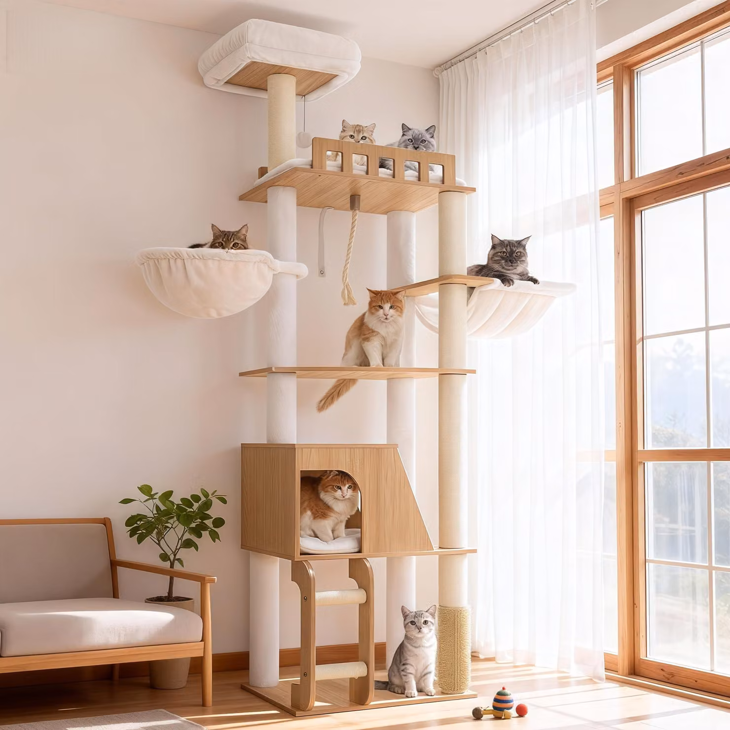 Albero per gatti in legno con 2 piattaforme