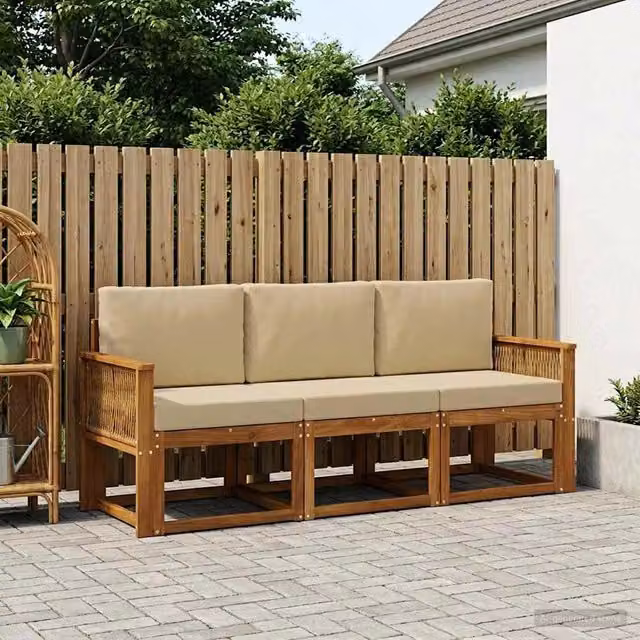 Set di divani da esterno 3 pz Naturale e Beige Poliestere 3384959