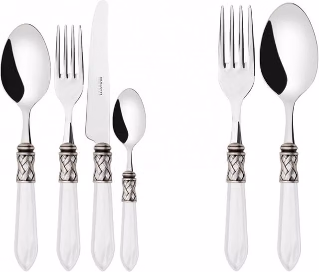 ALADDIN Ghiera Argento Anticato, Posate Set 50 pz, Scatola Legno