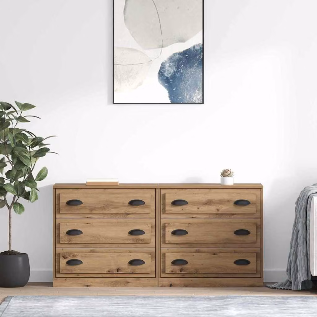 Set di 2 Sideboard vidaXL in Rovere e Metallo, Stile Moderno, Colore Marrone, L 70 cm x P 35,5 cm x H 67,5 cm – 1