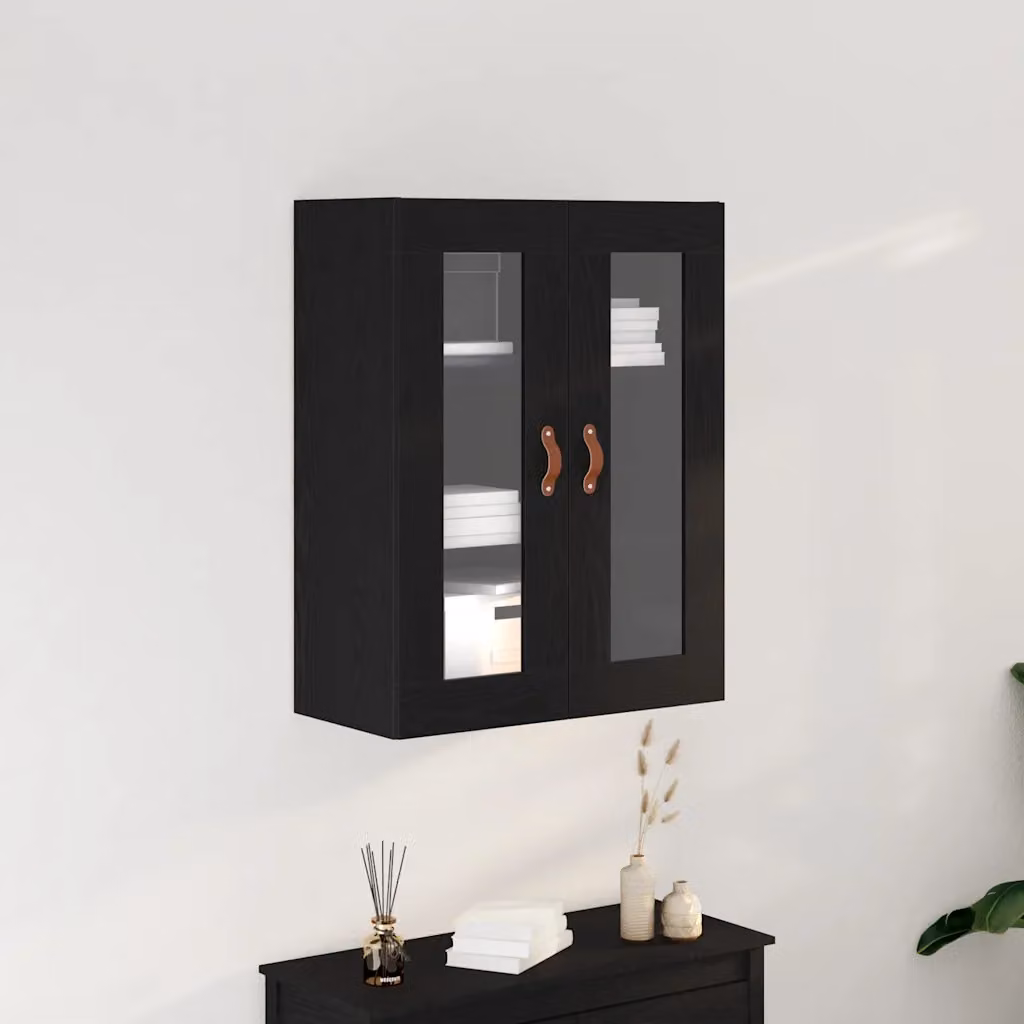 Armadietto a muro moderno vidaXL in legno e vetro nero con ante in vetro e ripiani interni L/P/H: 69,5 x 34 x 90 cm