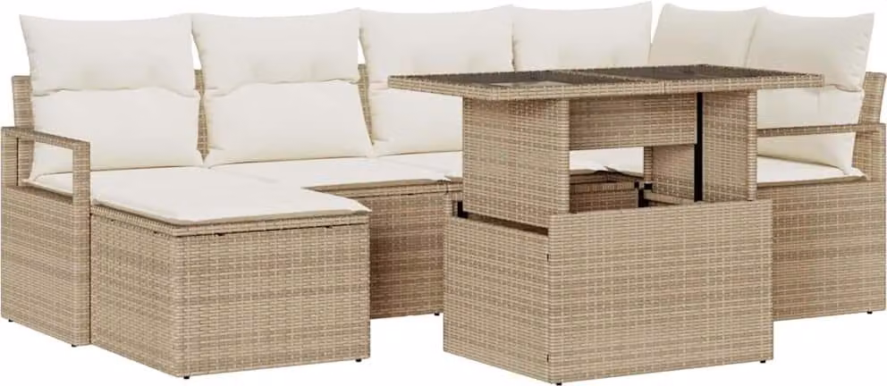 Set Divano da Giardino 7 pcs Beige Poly Rattan