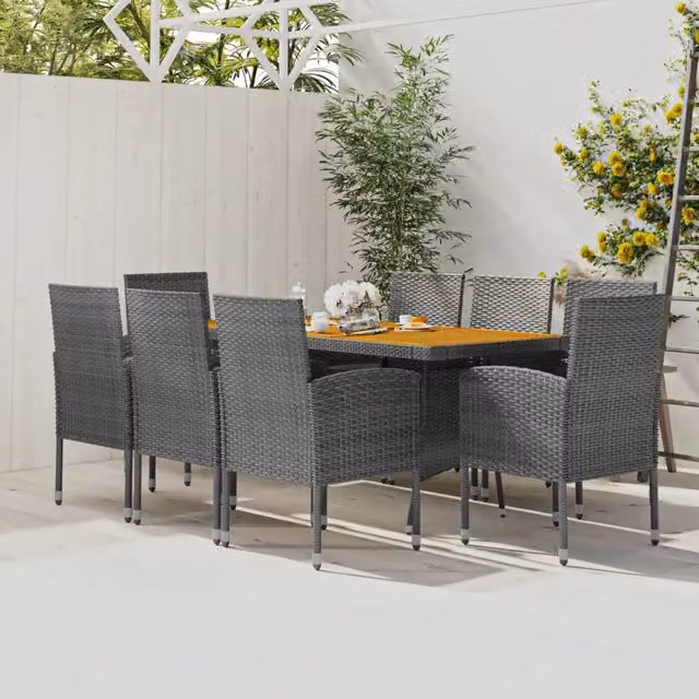 Set da Pranzo per Esterni 9 pz in Polyrattan Grigio 3120115