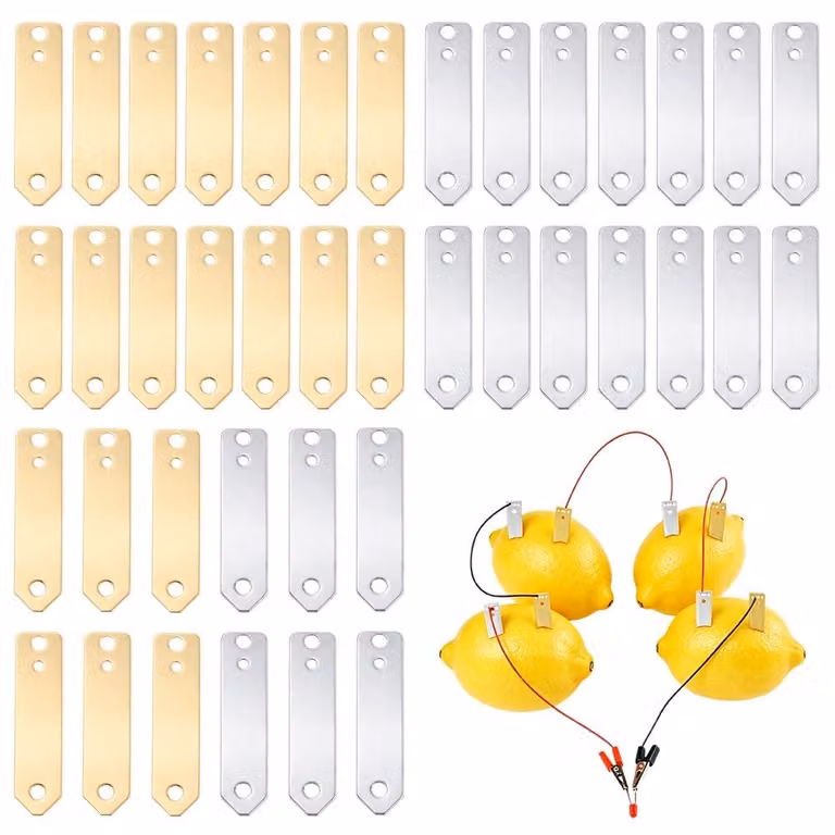 Set di 40 elettrodi a strisce in rame-zinco, composto da 20 elementi in ottone e 20 elementi in zinco, dimensioni 40x10x0,5 mm