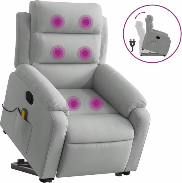 Poltrona | Sedia Relax Alzapersona Reclinabile Grigio Chiaro in Velluto
