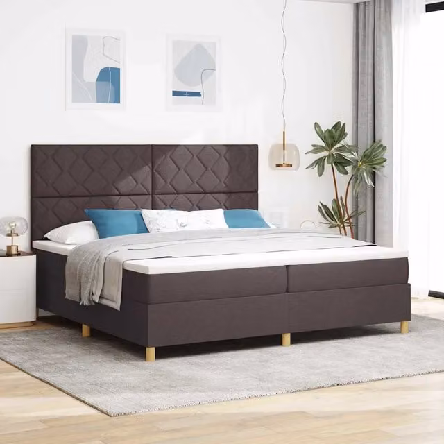 Letto a molle con testiera vidaXL in tessuto marrone con molle a tasche L: 200 cm, P: 200 cm, H: 280 cm