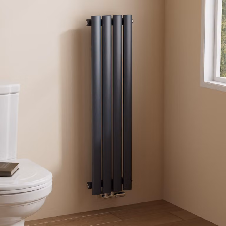 Radiatore tubolare di design EMKE per il funzionamento ad acqua calda con attacco centrale verticale ovale monostrato 266 watt 24cm x 90cm antracite senza elemento riscaldante