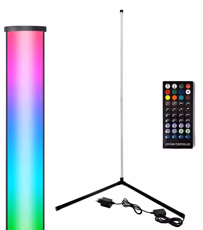 Pronett XJ4942 Lampada da terra angolare a LED RGB, 20 W, telecomando, 150 cm, nera