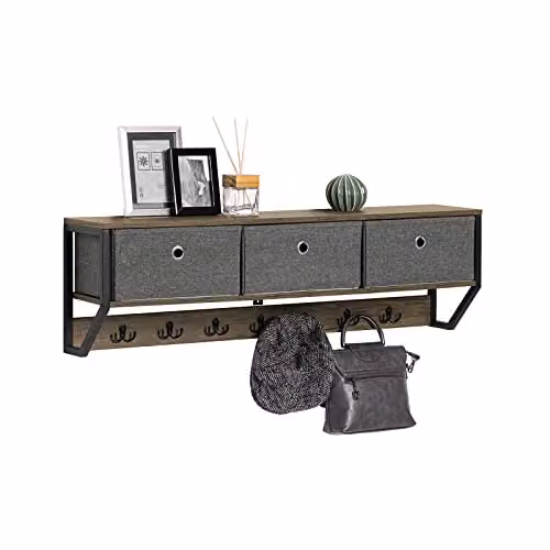 SoBuy Appendini a parete con 3 cesti e 7 ganci 100x20x30cm per ingresso