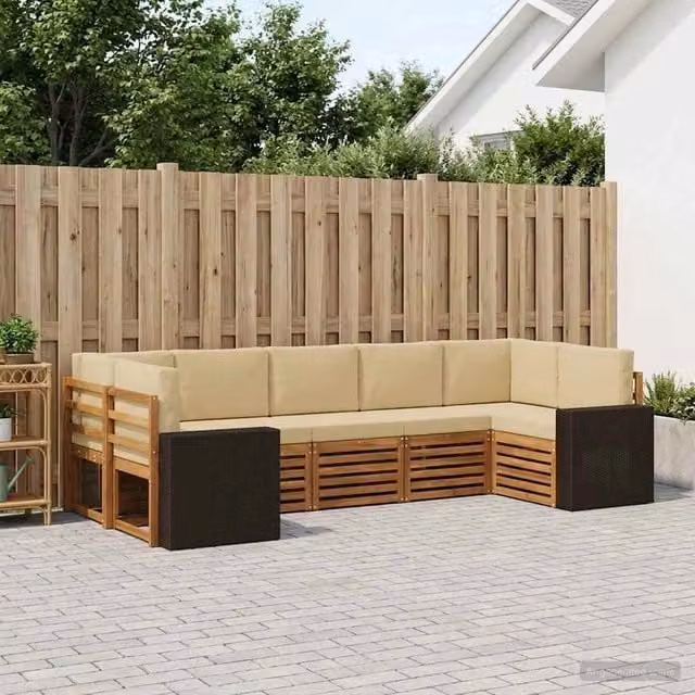 Set di divani da esterno 7 pz Naturale e Beige Poliestere 3384814