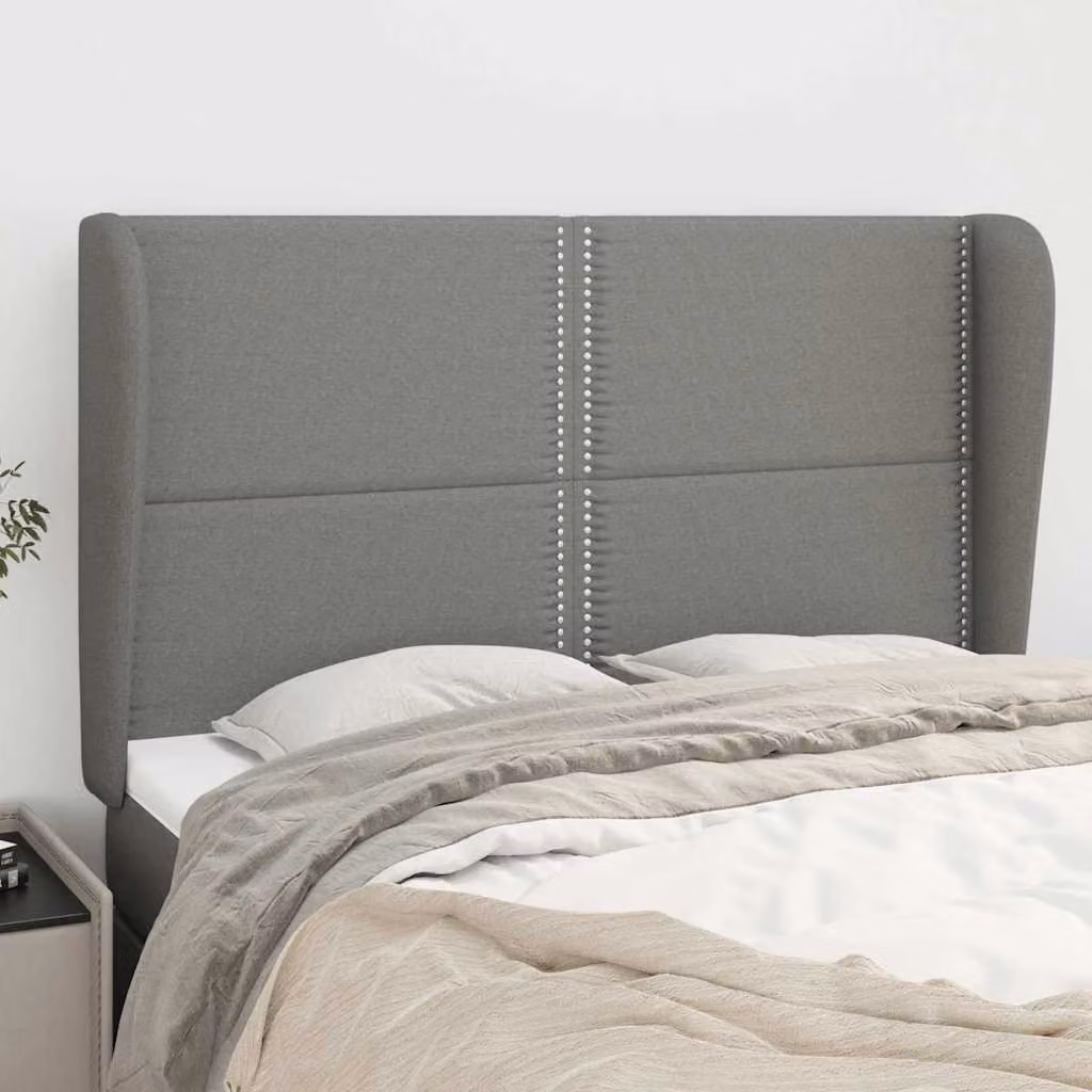 Testiera ad orecchio vidaXL in tessuto grigio con struttura in legno L: 147 cm, P: 23 cm, H: 118/128 cm