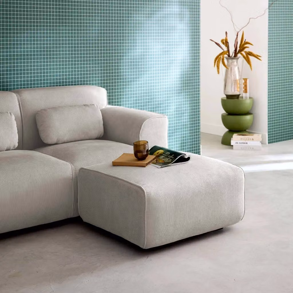 Poggiapiedi per divano Sweeek in velluto a coste beige e grigio – 2