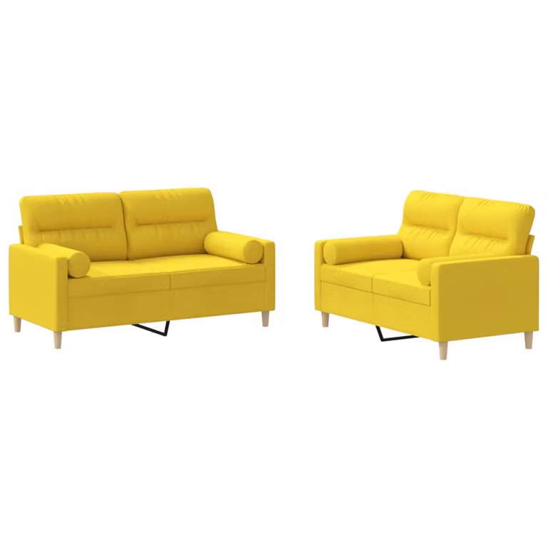 Set di Divani 2 pz con Cuscini Giallo Chiaro in Tessuto