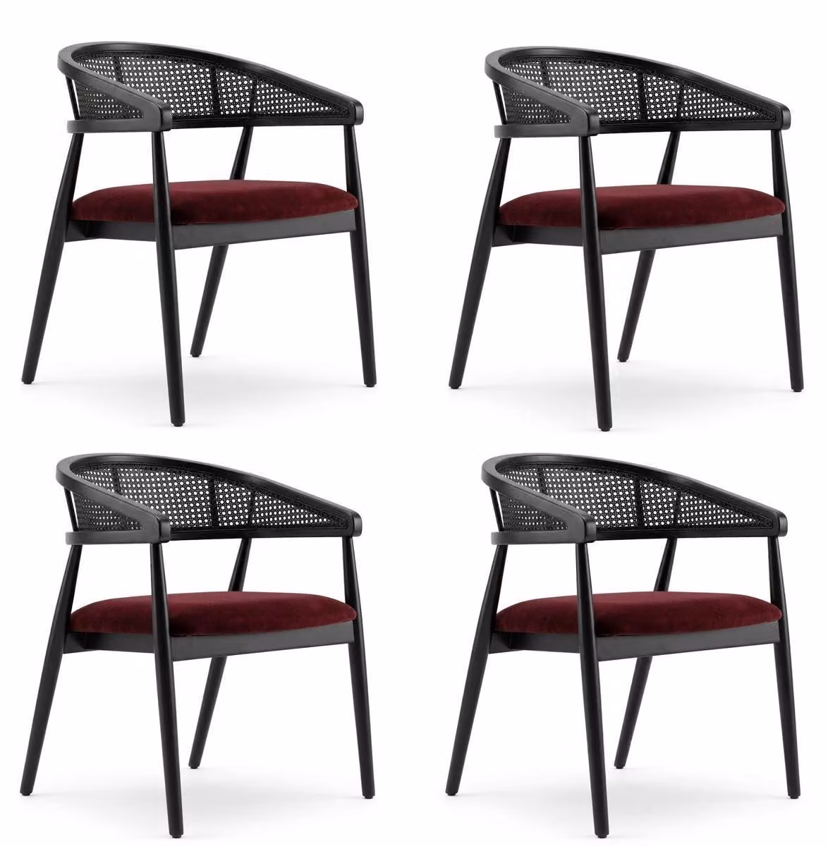 Set di sedie rosse, con rivestimento in tessuto, struttura in acciaio inossidabile, design moderno, ideali per la sala da pranzo, imbottite