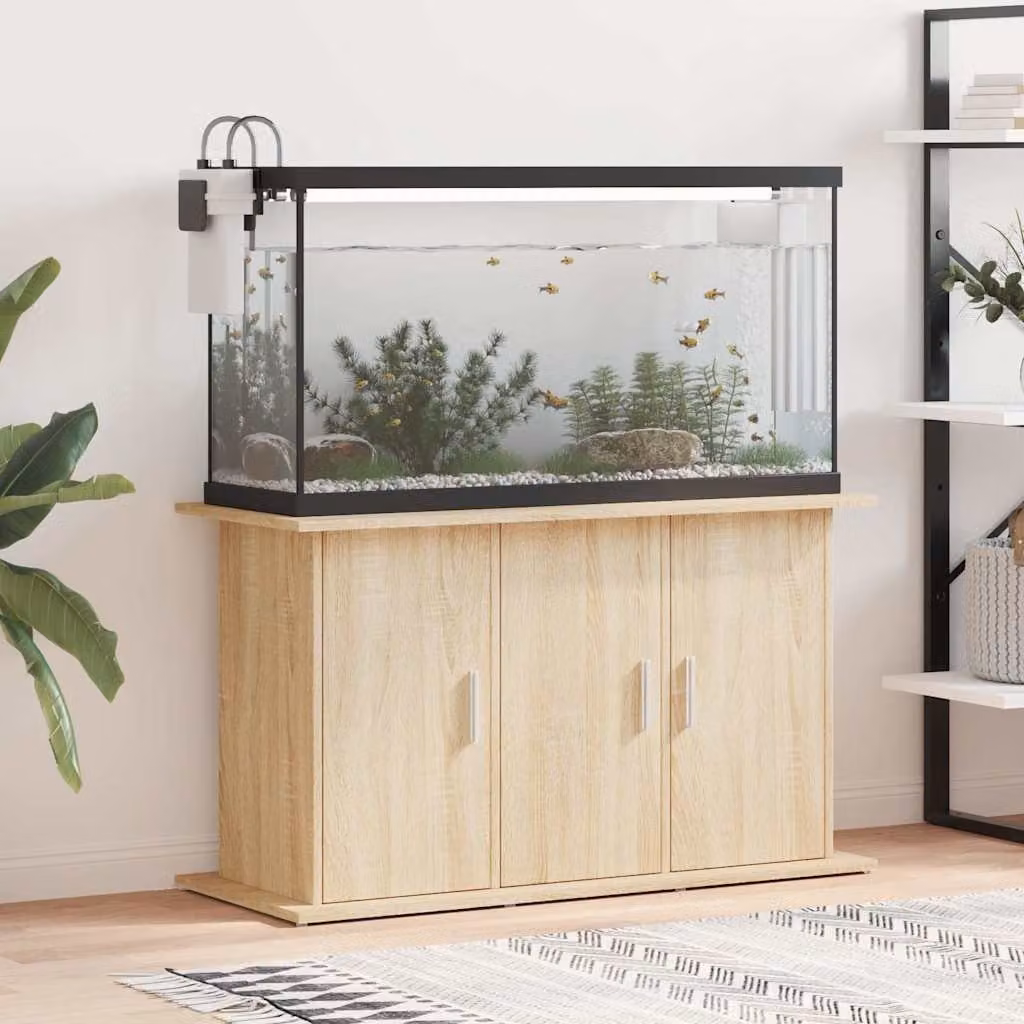 vidaXL Supporto Acquario Moderno in Legno MDF Rovere con Ante a Battente, Colore Marrone e Beige, L 101 cm x P 41 cm x H 58 cm