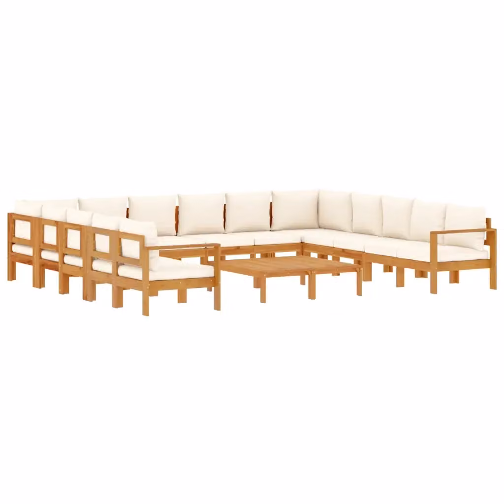 Set di Divani da Giardino a Forma di U vidaXL in Legno di Acacia con Cuscini Bianchi – 2