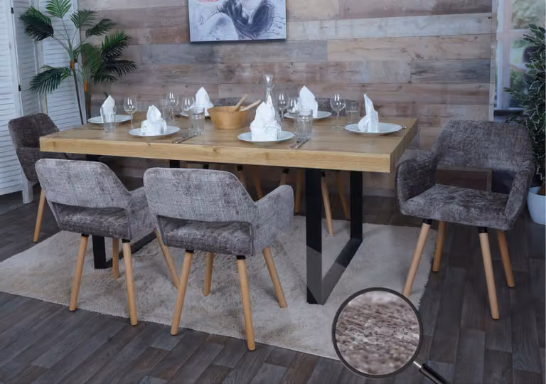 set di 6 sedie da pranzo HWC-A50 II, sedia da cucina imbottita, legno tessuto/ceniglia tessile (465g/m²) ~ marrone