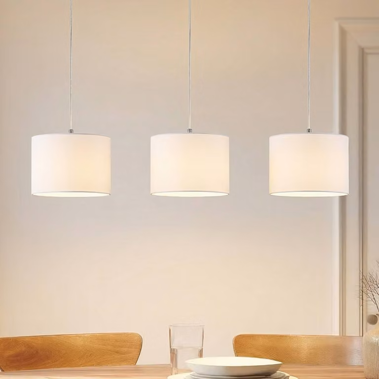 Lampada a sospensione Imarin Lindby, dimmerabile, Legno chiaro, Soggiorno / Sala da pranzo, Tessuto / Stoffa / Seta, Moderno, Lampada a sospensione