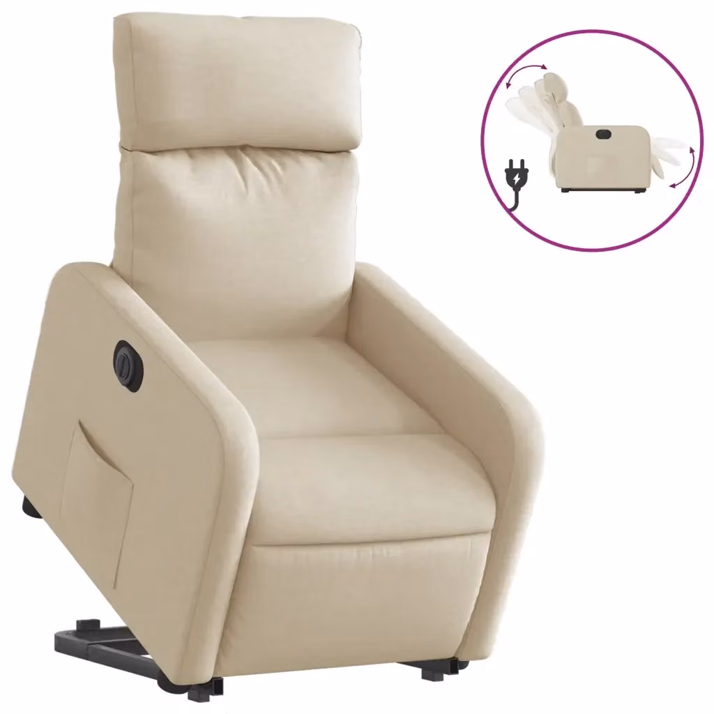Poltrona Alzapersona Reclinabile Elettrica vidaXL in Tessuto Beige con Braccioli per Senior – 2