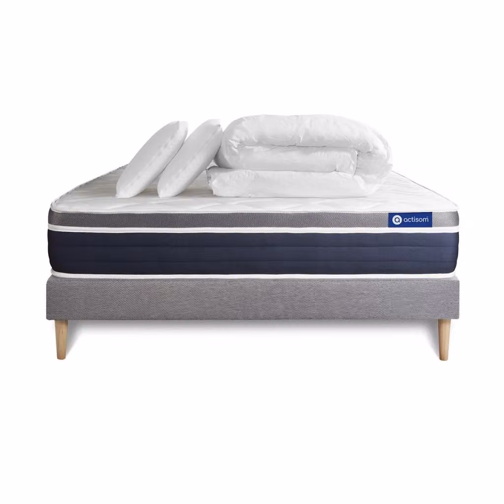 Set letto completo Actisom Hybrid grigio con materasso, box spring imbottito e doghe, dimensioni 200x200 cm – 2