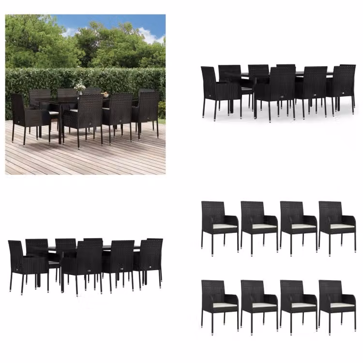 vidaXL Set da pranzo da giardino 9 pezzi con cuscini in poly rattan nero - Set da pranzo da giardino - Set da pranzo da giardino - Set da pranzo da terrazza