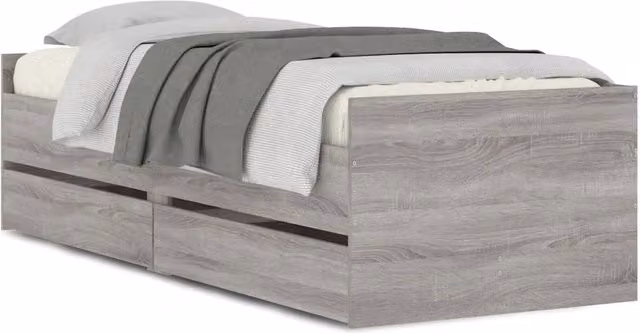 Letto singolo | Letto per adulti | Giroletto con Cassetti Grigio Sonoma 90x190 cm