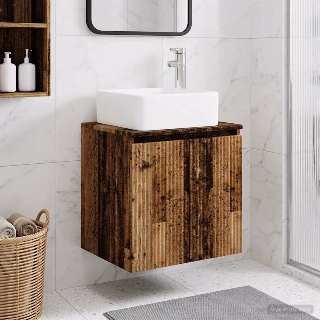 Lavabo da parete mobile vidaXL in legno antico marrone L: 53 cm, P: 35 cm, H: 63 cm